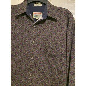 Adirondack Mountain Twill Button Shirt Men M Blue Green Geometric AOP Vintage